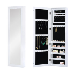 Mirror Jewellery Cabinet Armoire with Full Length Mirror, Wall Mounted Jewellery Organizer, White