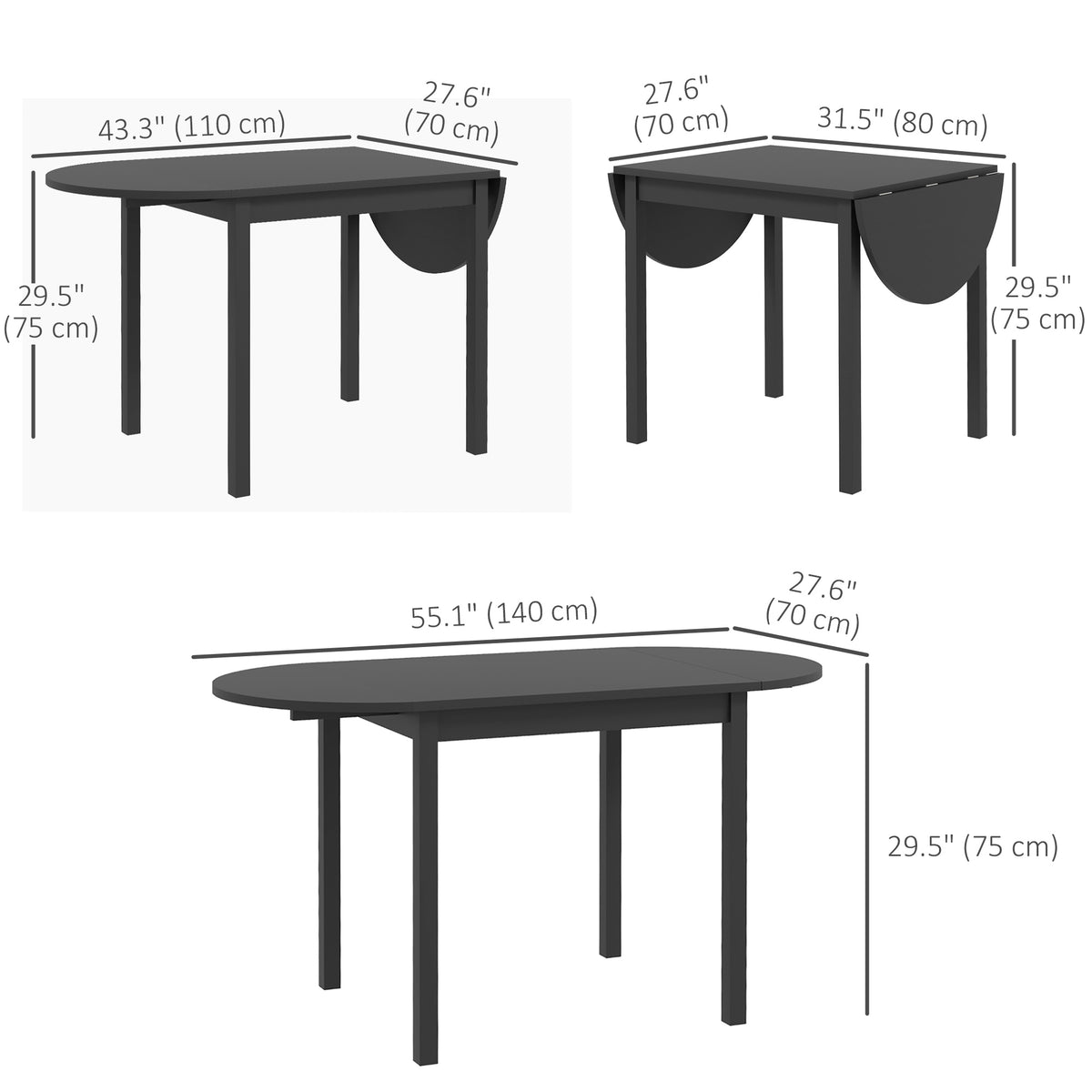 Solid Wood Kitchen Table, Drop Leaf Tables for Small Spaces, Folding Dining Table, Black – view 2