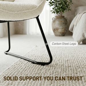 Accent Chair, Sherpa Fleece Armchair with Wide Backrest and Metal Legs, White