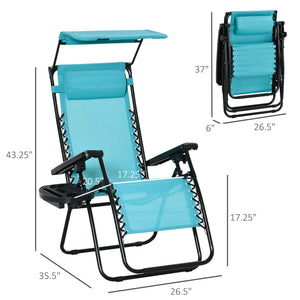 2 Piece Foldable Lounge Chair with Canopy Shade, Outdoor Zero Gravity Chair w/ Side Tray & Cup Holder – view 4