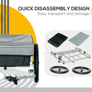 Aosom Outdoor Bike Cargo Trailer, Foldable Bicycle Luggage Wagon, Triple Safety, 16" Wheels, Removable Cover, Black and Grey