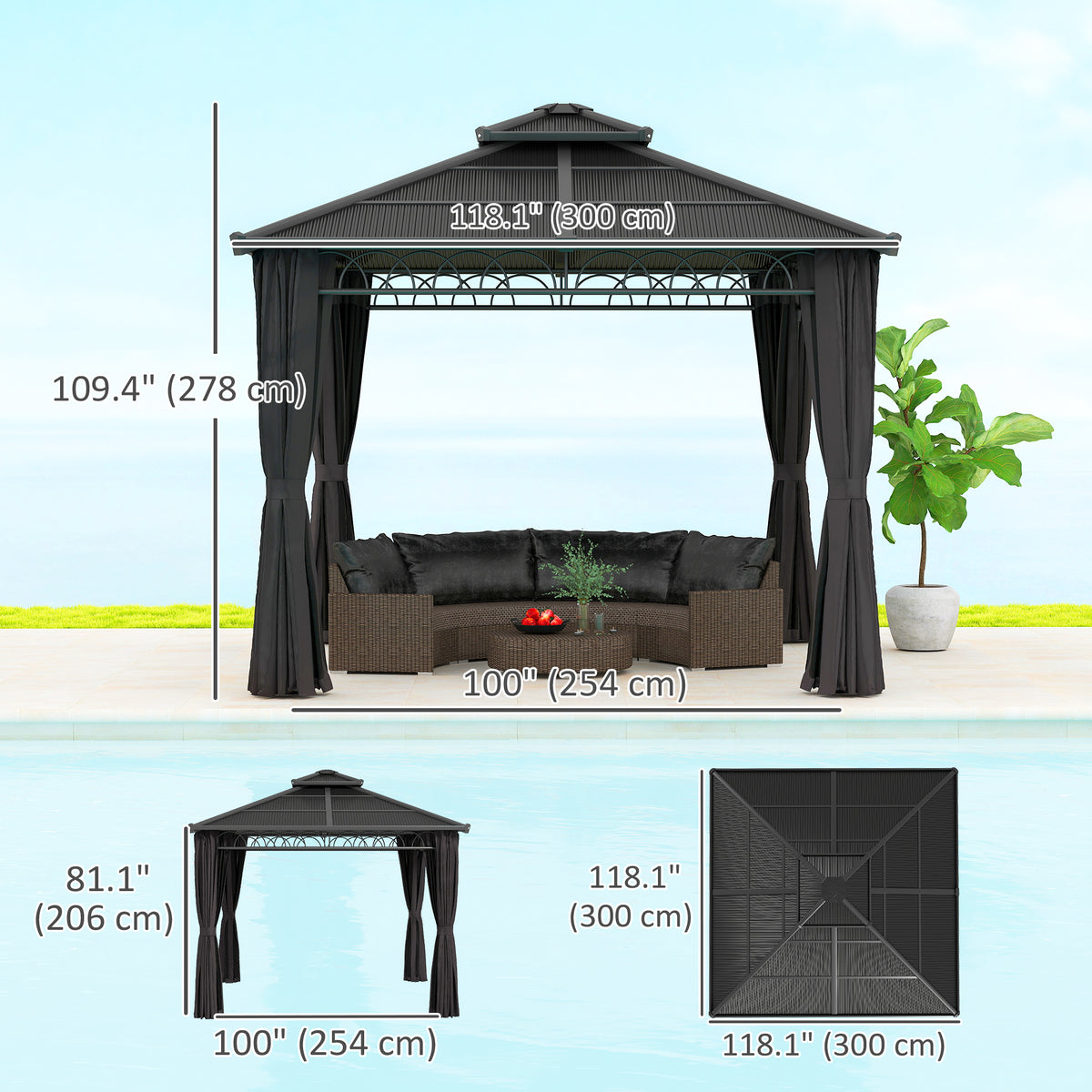 10' x 10' Outdoor Hardtop Gazebo Canopy w/ Double PC Roof, Steel Frame, Nettings – view 2