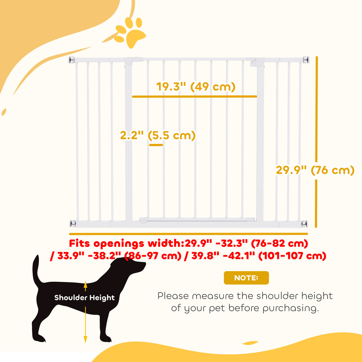 Pressure Fit Dog Gate Pet Barrier for stairs doorway, 29.9''- 42.1'' Width White – view 2
