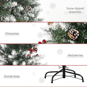 5ft Decorated Christmas Tree with Red Berries and Pine Cones, Flocked Christmas Tree with Pencil Shape – view 6