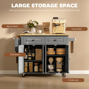 Kitchen Island with Storage, Rolling Trolley Cart with Rubber Wood Top, Spice Rack, Towel Rack, Brown Oak – view 19
