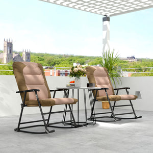 Folding Rocking Chair Set of 2 Padded Rockers with Armrest, Navy Blue – view 28