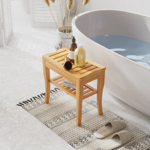 20" Bamboo Shower Bench Bathroom Stool Spa Bath Seat Organizer Storage Shelf