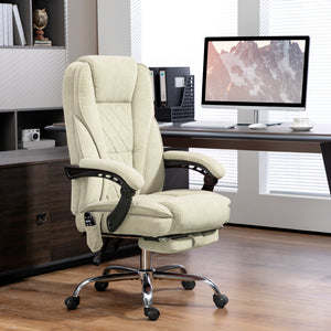 Massage Office Chair, Reclining Computer Chair with Adjustable Height and Footrest, Beige