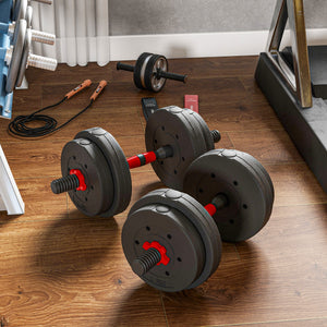 Soozier 44lbs 2-in-1 Adjustable Dumbbells Weight Set, Dumbbell Hand Weights Barbell for Body Fitness, Lifting Training for Home, Office, Gym, Black and Red