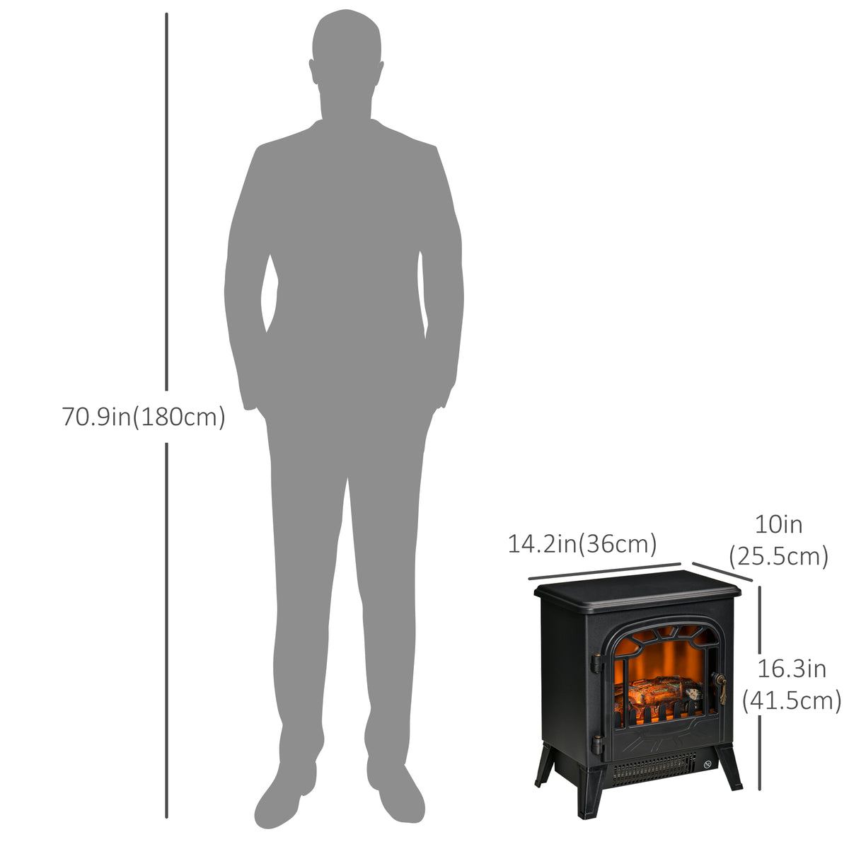 Freestanding Electric Fireplace Stove Heater with Realistic Flame Effect, Overheat Protection, 750W/1500W – view 2