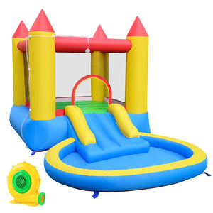 Inflatable Bounce House with Water Slide and 370W Blower-Multicolor view 3