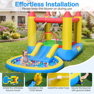 Inflatable Bounce House with Water Slide and 370W Blower-Multicolor view 7