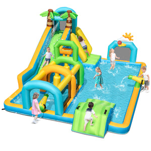 Inflatable Water Slide Tropical Theme Dual Slide Aqua Park Blower Excluded view 2