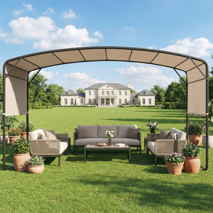 10' x 13' Retractable Pergola Canopy, Outdoor Metal Pergola Gazebo Sun Shade Shelter with Steel Frame, Khaki