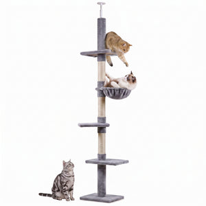 8.5ft Cat Climbing Tree 5-Tier Kitty Activity Center with Scratching Post Brown and White