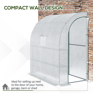 7' x 3' x 7' Outdoor Lean-to Walk-In Greenhouse w/ Roll-up Mesh Windows, Zipper Door and 3-Tier Shelves, White