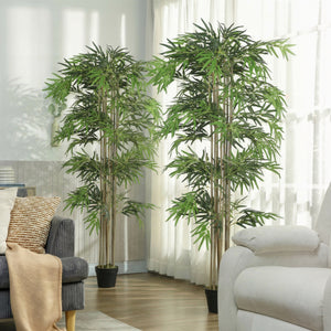 6FT Artificial Bamboo Tree Set of 2, Fake Plant with 1530 Leaves, Greenery Plant in Nursery Pot for Indoor, Green