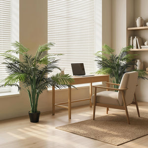 4FT Artificial Palm Tree Set of 2, Fake Tropical Tree with Lifelike Leaves, Faux Plant in Pot for Indoor Decoration, Green