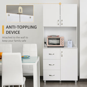 Freestanding Kitchen Buffet with Hutch Storage Organizer with 2 Door Cabinets, 3 Drawers and Open Countertop, Adjustable Shelf for Dining Room Pantry, White