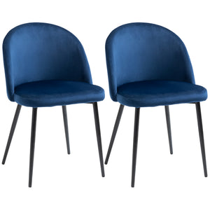 Set of 2 Mid-Back Dining Chair, Mid-Back Velvet-touch Upholstery Kitchen Chair for Living Room Dining Room, Dark Blue