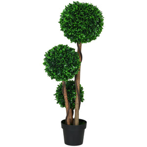 3ft Artificial Tree, Triple Ball Boxwood Topiary with Pot and Sandalwood Leaves, for Indoor Outdoor Home