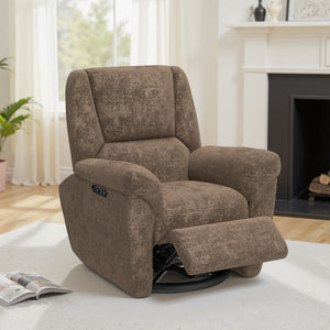 Power Recliner Chair, Fabric Upholstered Recliner Chair with USB Ports, Swivel and Rocking Function – view 21