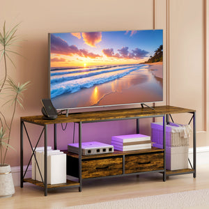 Industrial TV Stand for up to 55 Inch TV, TV Console with Charging Station and RGB LED Lights, Rustic Brown – view 7