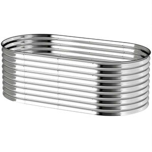 5 x 2.5 x 2 ft Galvanized Raised Garden Bed, Easy DIY Oval Planter Box with Safety Edging and Gloves, Silver