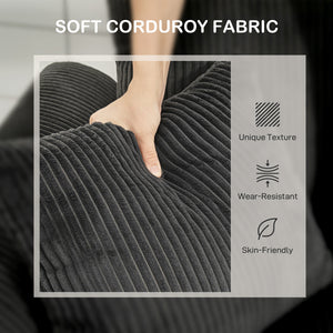 Corduroy Couch, 3 Seater Sofa, Modern Upholstered Couch with Curved Armrests and 8 Removable Pillows, Dark Grey
