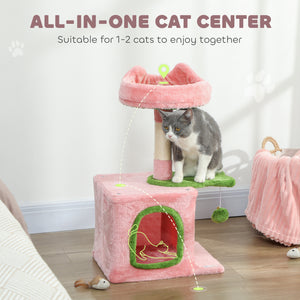 28" Cat Tree Tower with Plush Top Bed, Cozy Condo, Sisal Scratching Post, Perch, Dangling Ball, Beige and Yellow