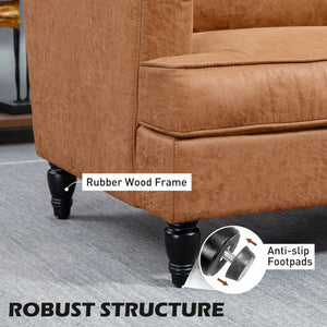 Modern Accent Chair, Leathaire Armchair with Turned Legs and Wide Seat, Comfy Chair for Living Room, Brown – view 4