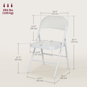Set of 4 Metal Foldable Chairs, PU Leather Padded Folding Chairs with Cushion Seat and Open Back for Indoor, White