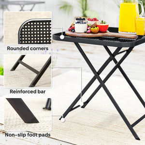 27.5" Square Outdoor Patio Table, Outdoor Folding Table with Grid Rattan-Like Top for Camping, Picnic, Black – view 6