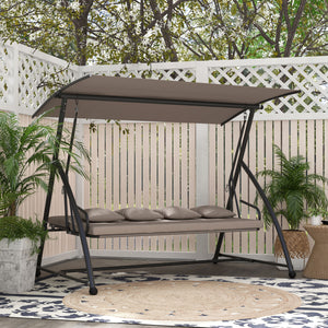 3 Seater Porch Swing Convertible Swing Chair Bed Cushioned Light Brown