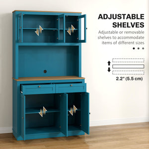 71" Pantry Cabinet with Microwave Space, Buffet with Hutch, 2 Drawers, Adjustable Shelves and Glass Doors – view 25