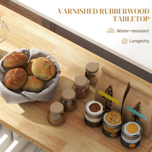 Kitchen Island with Storage, Rolling Trolley Cart with Rubber Wood Top, Spice Rack, Towel Rack, Brown Oak – view 24