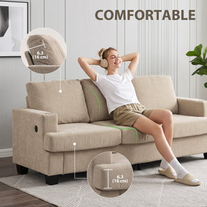 3 Seater Sofa with USB Ports & Cup Holders, Chenille-Feel Upholstered Couch for Living Room, Grey – view 13