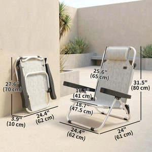 Folding Beach Chair Set of 2, Reclining Backpack Beach Camping Chairs with 4-Position Adjustable Backrest