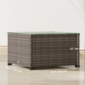 24.4" Patio Wicker Coffee Table, PE Rattan Outdoor Side Table with Tempered Glass Top, Black – view 2