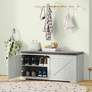 Shoe Storage Bench with Padded Seat, Entryway Bench Holds up to 352 lb, Shoe Organizer, 8 Pairs, Light Grey – view 7