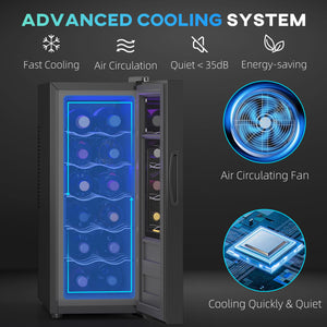 Wine Fridge, 12 Bottle, Under Counter Drinks Beer Wine Cooler with Glass Door, LED Light, Temperature Control