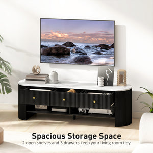 TV Stand, Modern TV Table with Marble-Effect Top, 3 Drawers and 2 Open Shelves for 32-65 Inch Television, Natural
