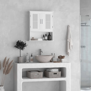 Modern Wall Mount Bathroom Cabinet, Storage Organizer with 2 Door Cabinet and Shelf, White – view 6