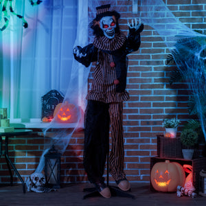 5.6' Life Size Clown Outdoor Halloween Decoration Animatronic, Animated Prop w/ Light Up Eyes