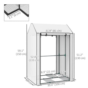 Mini Greenhouse with 4 Wire Shelves, Portable Tomato Greenhouse with Roll Up Door, 39.4" x 31.5" x 59.1", White