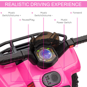 Aosom Kids Ride-on ATV Quad Bike Four Wheeler Car with Music, 6V Battery Powered Motorcycle for 18-36 Months