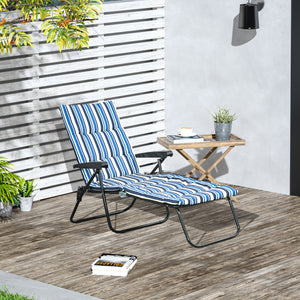 Foldable Lounge Chair, Reclining Patio Sun Lounger with 6-Position Adjustable Back, Blue and White