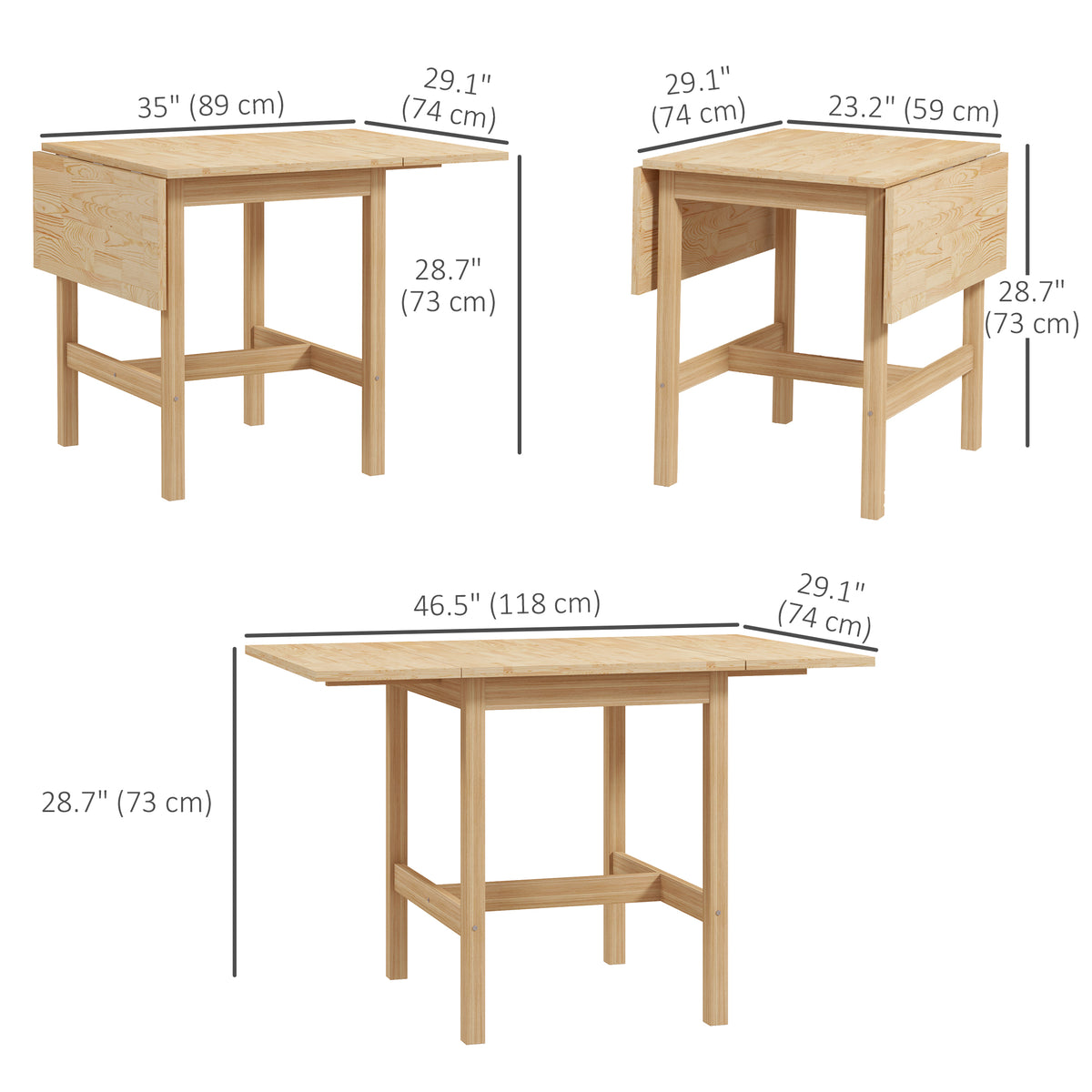 Solid Wood Kitchen Table, Farmhouse Drop Leaf Tables for Small Spaces, Folding Dining Table, Nature Wood