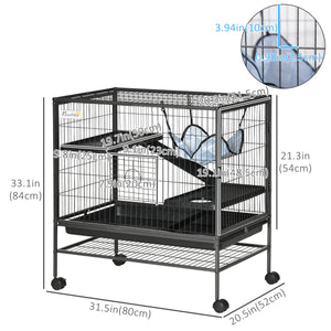 Small Animal Cage with Hammock, 3-Tier Ferret Cage Removable Tray