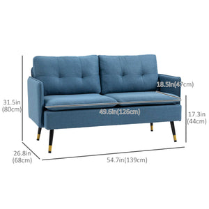 55" Loveseat Sofa, Linen Love Seat w/ S spring, Steel Legs and Button Tufting, Small Couch for Living Room – view 16